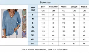 Tableau des tailles détaillé en CM pour chemisiers amples à col en V pour femmes