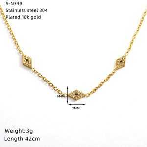 Detail view of 18K gold plated stainless steel heart necklace with product dimensions