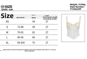 Detailed size chart for the summer slim fit vest top with bust and waist measurements