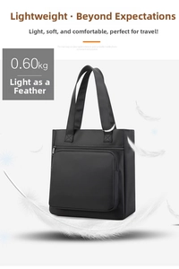 Macro detail of waterproof black nylon laptop bag showing lightweight 0.60kg design