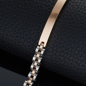 Rose gold and silver stainless steel watch band bracelet with smooth metal bar