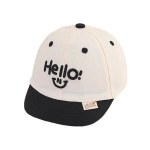 Kids quick-dry baseball cap with Hello smile embroidery and soft brim in black and white