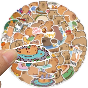 Pack of 50 waterproof cartoon capybara stickers for laptop, luggage, and guitar decoration
