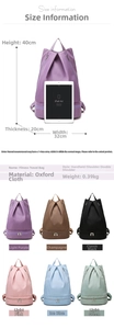 Oxford cloth gym bag color guide and size comparison with iPad Air showing dimensions