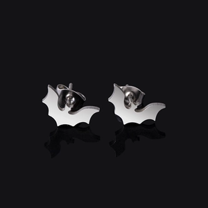 Polished silver bat stud earrings for Halloween featuring minimalist alloy design