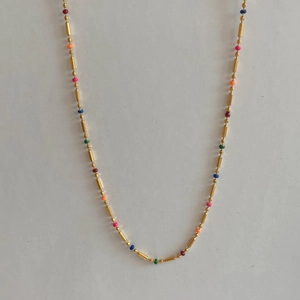 Minimalist 18k gold plated stainless steel necklace with colorful beads for women