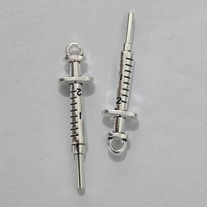 Silver syringe shaped pendants for DIY jewelry making medical nurse charm accessories