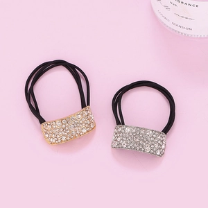 Set of gold and silver curved rhinestone hair ties with high elasticity black bands