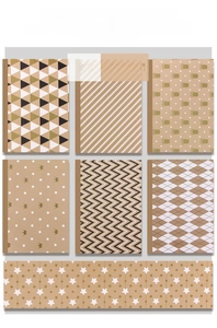 Detail view of 80g art paper gift wrap with geometric patterns and golden finish