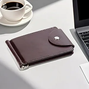 Men Bifold Wallet PU Leather Money Clip Business Style Card Holder With Snap Button And ID Window For Daily Use