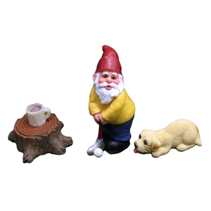 Miniature garden gnome golf set with dog figurine and tree stump resin ornaments