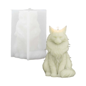 3D cat silicone mold for DIY candles and resin with realistic long-haired cat design