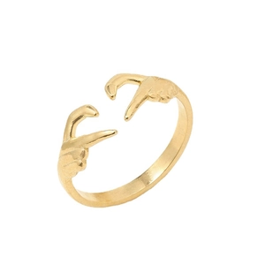 Golden stainless steel adjustable open ring with unique hands heart gesture design