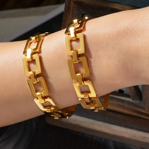 Hip hop style gold-plated titanium steel bracelet featuring square interlocking links