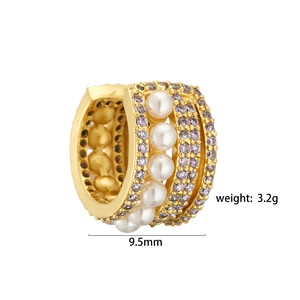 Detailed view of 9.5mm C-shape ear cuff with purple zircons and white pearls
