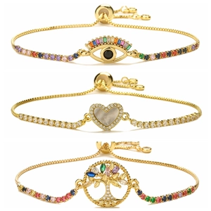 Bracelet Ajustable Cuivre Zircon Coquillage Mauvais Œil Cœur Arbre De Vie Ange Pendentif Bijoux Élégants