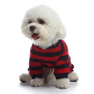 British style red and blue striped pet pajamas for small dogs on white background