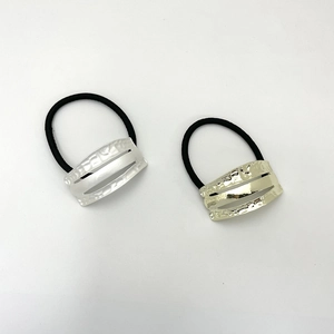 Alloy Metal Hammered Texture Ponytail Holder High Elastic Hair Tie Minimalist Elegant Style For Women