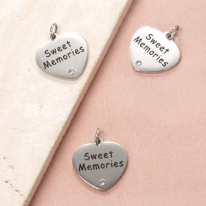 Breloque Cœur Acier Inoxydable Gravure Sweet Memories Avec Rhinestone Pour Fabrication Bijoux DIY Accessoire Poli