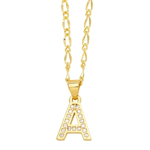 Gold letter A pendant necklace for women with micro-paved sparkling zircon stones