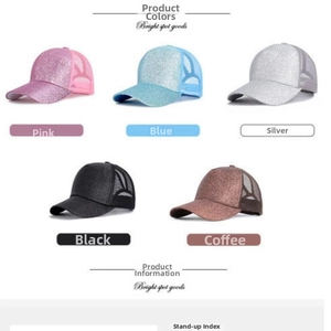 Cappellini da baseball glitterati da donna nei colori rosa blu argento nero e caffè