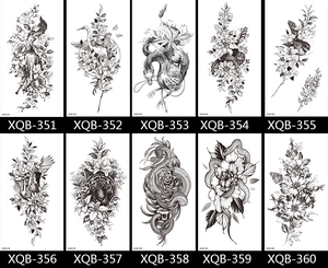 Catalog view of black and white flower and animal tattoo stickers with XQB serial numbers