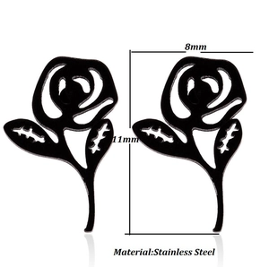 Détail des boucles d'oreilles roses en acier inoxydable noir mesurant 8mm sur 11mm