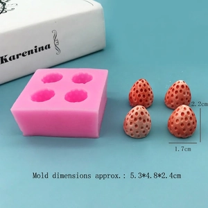 Pink 4-cavity 3D strawberry silicone mold for realistic chocolate and cake baking