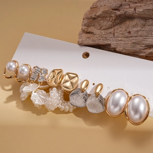 Coffret de 6 paires de boucles d'oreilles élégantes avec perles et cristaux brillants