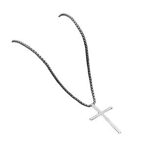 Polished silver stainless steel cross pendant necklace with classic metal chain