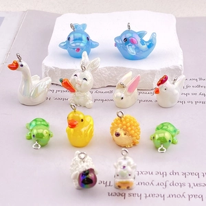 Cute Cartoon Animal Charms AB Iridescent Resin Pendants For DIY Jewelry Making Crafts Dolphin Rabbit Duck Swan Cow Shape