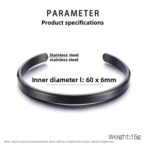 Dimensiones detalladas del brazalete de acero inoxidable negro con diámetro de 60x6mm