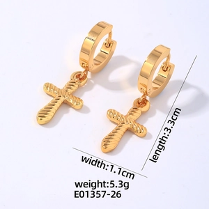Polished gold cross dangle earrings with precise dimensions 3.3cm length and 5.3g weight