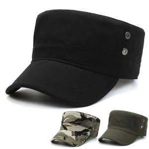 Men's Cotton Cadet Army Cap Flat Top Military Hat Adjustable Sun Protection Outdoor Casual Camo Solid Color Fashion