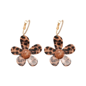 18K gold plated acetate flower drop earrings with leopard print and crystals