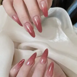 Handmade Gradient Dusty Rose Press On Nails Long Almond Stiletto Shape Glossy Elegant Ombre False Nails For Women