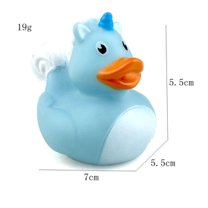 Blue unicorn rubber duck bath toy with dimensions 7cm x 5.5cm x 5.5cm weighing 19g