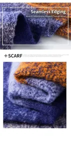 Dettaglio di sciarpa in mohair a quadri blu e arancio con morbida trama e cuciture fini