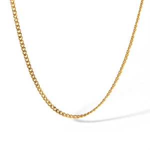 Detailed view of 4mm gold Cuban link chain necklace with 45+5cm length specifications