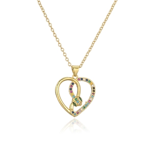 Fashion 18K gold plated heart and snake pendant necklace with multicolor cubic zirconia