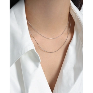Minimalist S925 sterling silver double-layer box chain necklace for women on white shirt