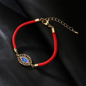 Red Milan rope Evil Eye bracelet with gold-plated charms and colorful crystals