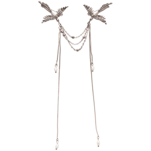 Silver phoenix brooch with elegant pearl tassels and intricate vintage chinoiserie details