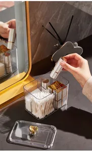 Macro detail of acrylic organizer with gold heart handle and separate compartments