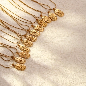 Zodiac Constellation Necklace 18K Gold Plated Stainless Steel Zircon Oval Pendant Plate Retro Minimalist Snake Chain For Women