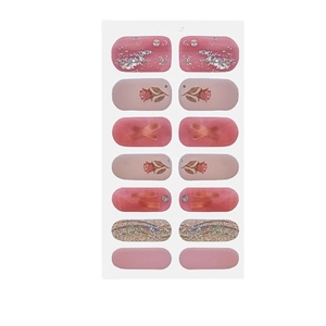 Pink floral nail stickers YS-009 with glitter rose patterns and 16 3D nail art decals