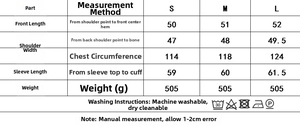 Detailed size chart for women's stonewashed denim quilted jacket with care instructions