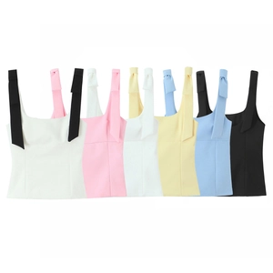 Women Polyester Tank Top Bow Tie Straps Square Neck Slim Fit Solid Color Casual Summer Camisole