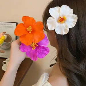 Hibiscus Flower Hair Clip Simulation Floral Duckbill Clamp Beach Vacation Hairpin Elegant Headwear For Women