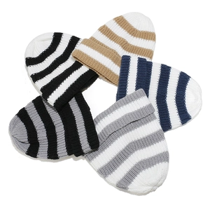 Winter striped knit beanies set in multiple colors for men, warm ribbed cycling hats